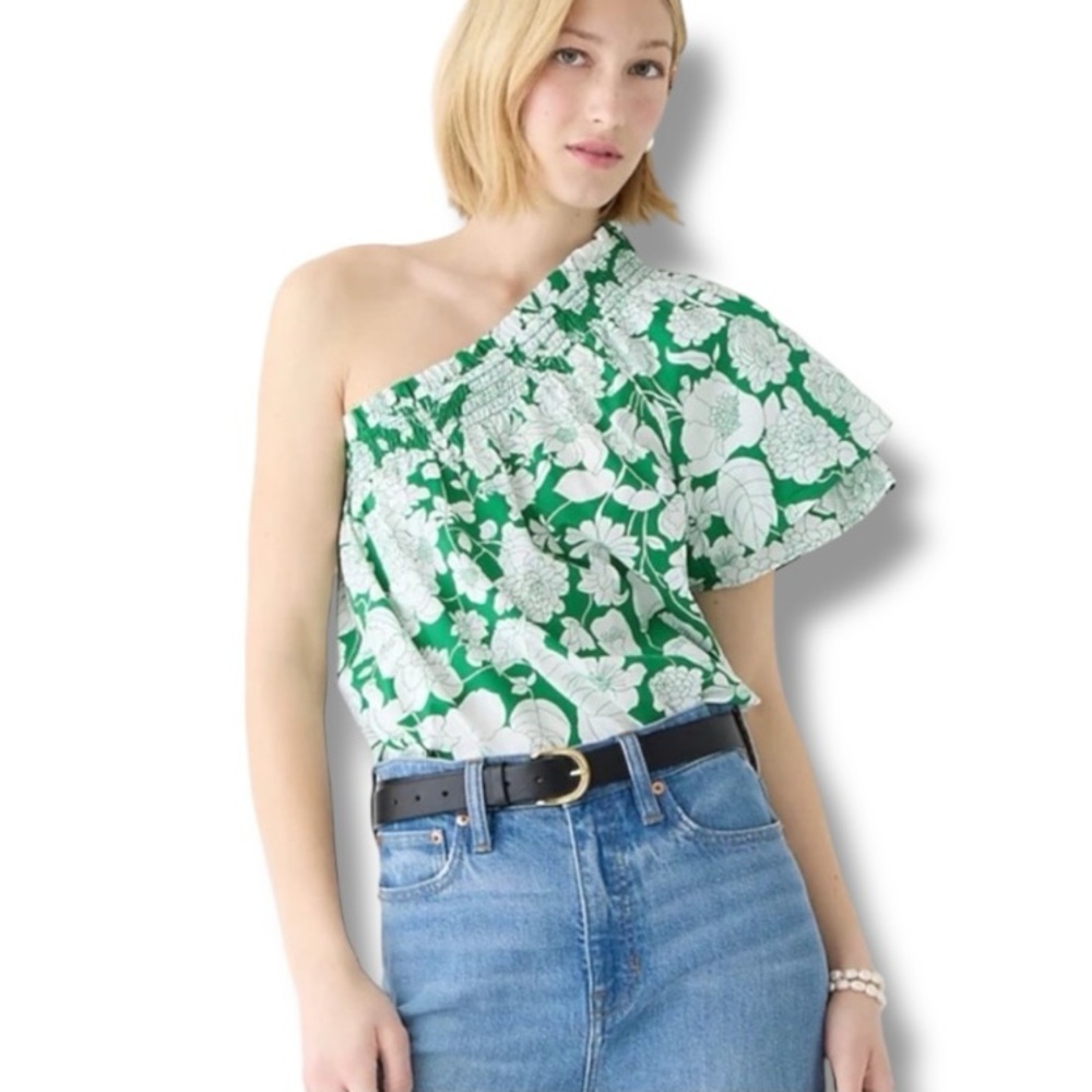 NWT J. Crew Smocked One-Shoulder Top In Kelly Floral Size Large